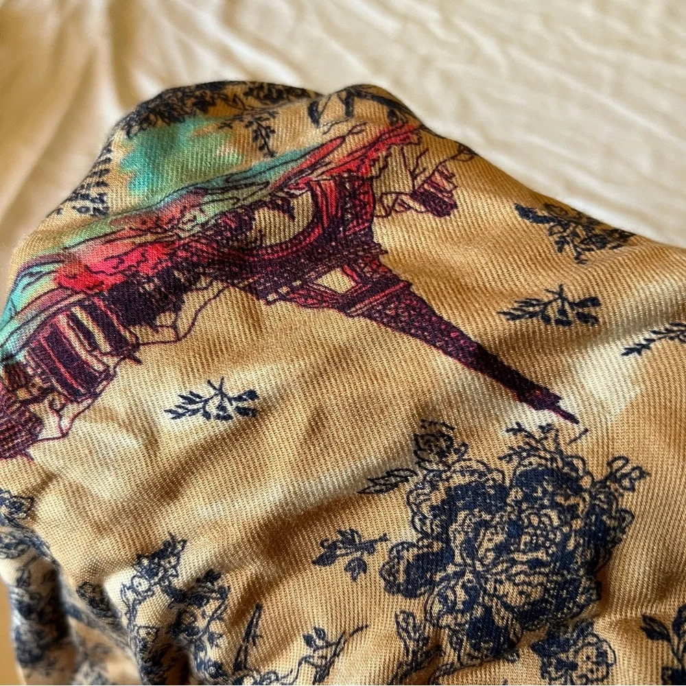 UnisexTan infinity scarf, Paris and the Eiffel Tower theme graphic with anchors.